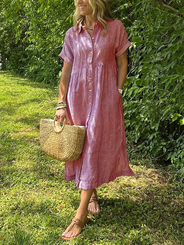 Inga | Sukienka maxi w paski z klapami i guzikami