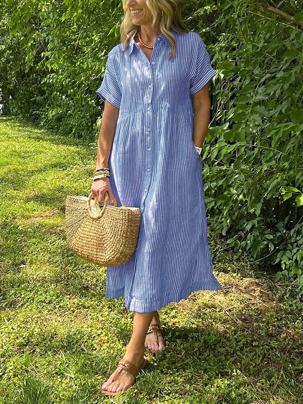 Inga | Sukienka maxi w paski z klapami i guzikami
