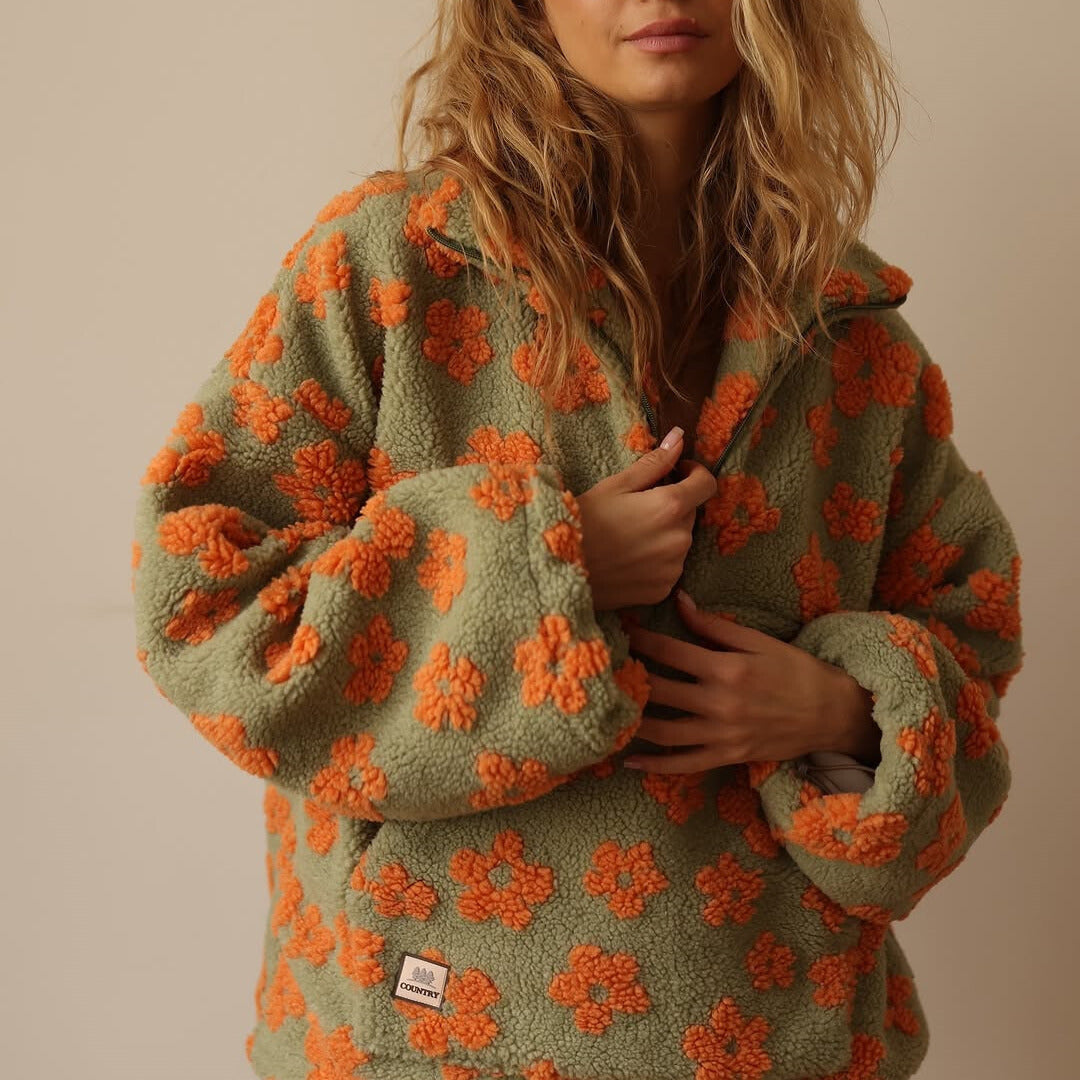 Zofia | Polarowy sweter z długim rękawem i kwiatowym nadrukiem
