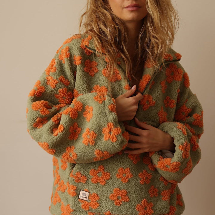 Zofia | Polarowy sweter z długim rękawem i kwiatowym nadrukiem