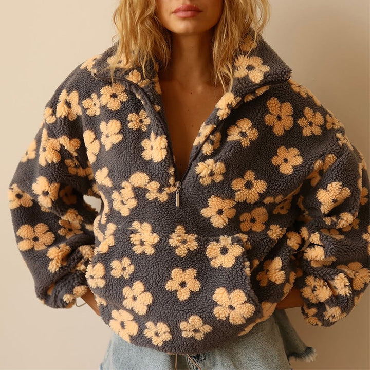 Zofia | Polarowy sweter z długim rękawem i kwiatowym nadrukiem