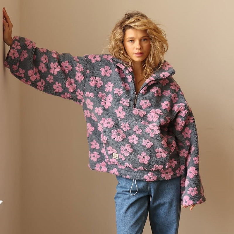 Zofia | Polarowy sweter z długim rękawem i kwiatowym nadrukiem