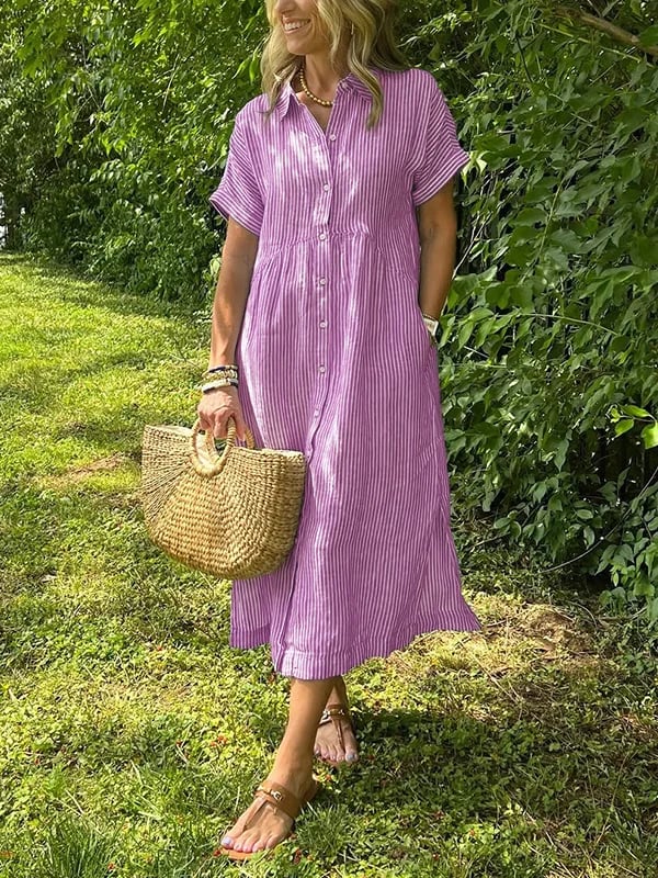 Inga | Sukienka maxi w paski z klapami i guzikami