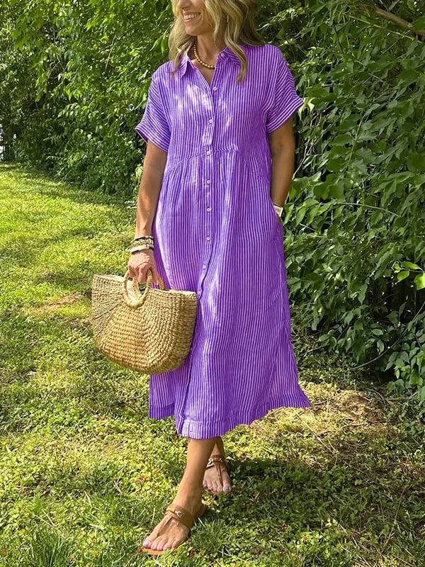 Inga | Sukienka maxi w paski z klapami i guzikami